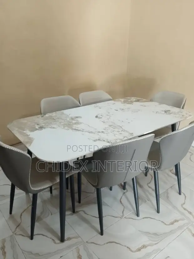 Classic Marble Dining Table with 6 Chairs - 1