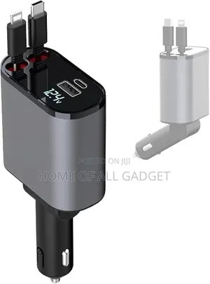 4-in-1 Car Charger with Dual Retractable USB-C PD Fast Charging
