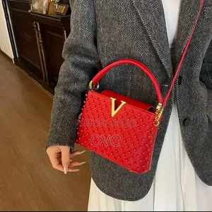 Classy Ladies Handbag - Red Genuine Leather
