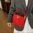Classy Ladies Handbag - Red Genuine Leather - 2