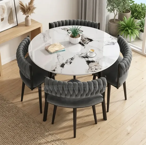 Luxury Round Contemporary Dining Table with 4 Chairs - 1