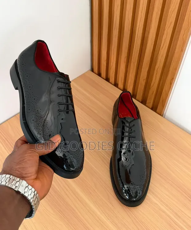 Christian Louboutin Men's Black Patent Leather Brogue Oxfords - 1