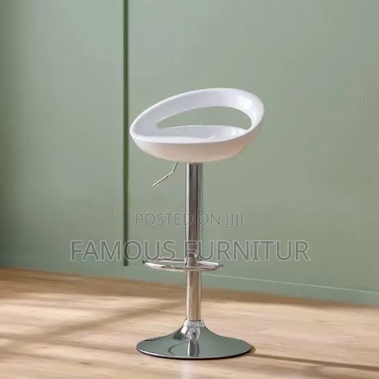 Modern White Adjustable Swivel Bar Stool - 1