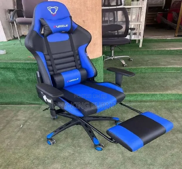 Sashin Wasannin Ergonomic na Zamani tare da Footrest - Blue/Black - 1