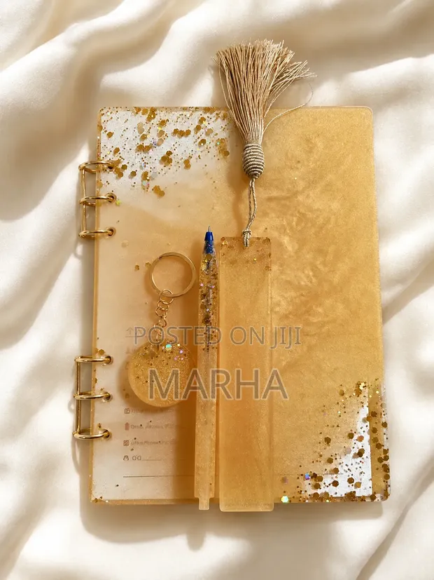 Luxury Resin A5 Journal Gift Set - Journal, Pen, Bookmark, Key Holder - 1