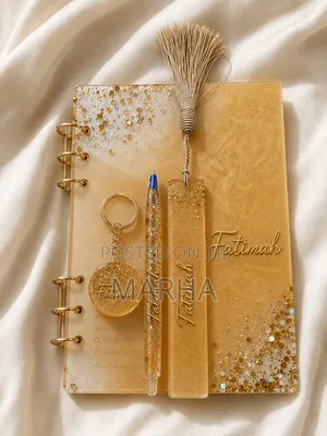 Luxury Resin A5 Journal Gift Set - Journal, Pen, Bookmark, Key Holder