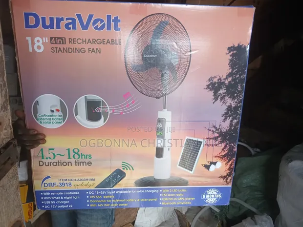 Duravolt 18-inch Rechargeable Solar Fan - 1