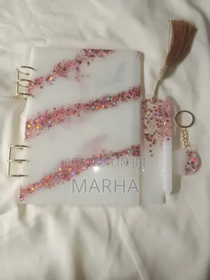 White & Pink A5 Resin Journal Gift Set