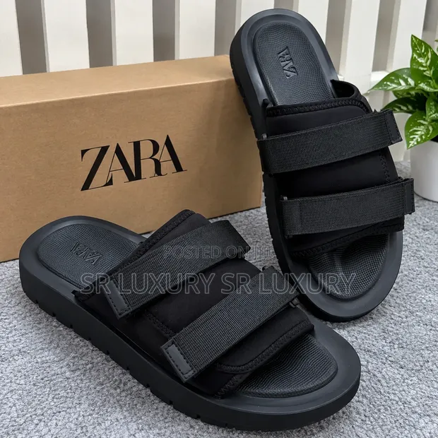 Zara Double-Strap Sandals - Black, Brand New - 1