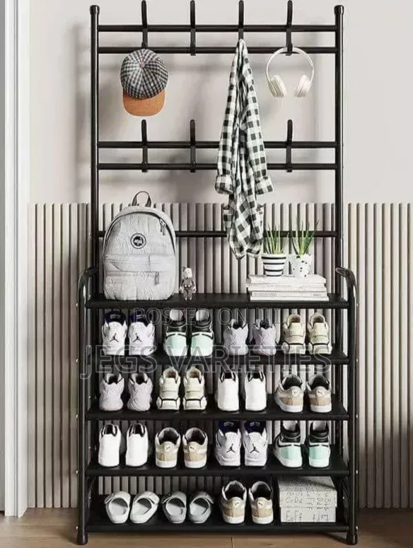 5-Tier Shoe and Bag Rack - Black - 1