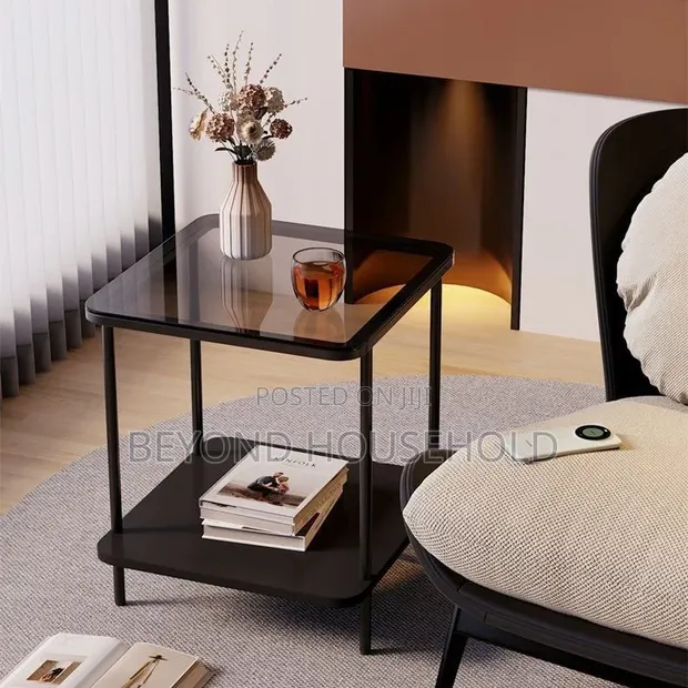 Modern 2-Tier Tempered Glass Side Table - White - 1