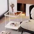 Modern 2-Tier Tempered Glass Side Table - White - 2