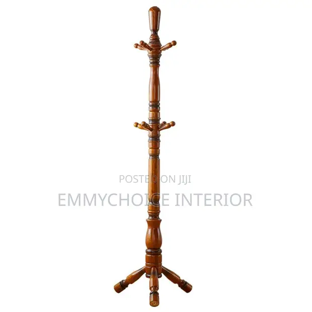 Classic Wooden Coat Rack with Tripod Base - 1