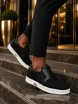 Men's Suede Leather Trim Sneakers - Black - 3
