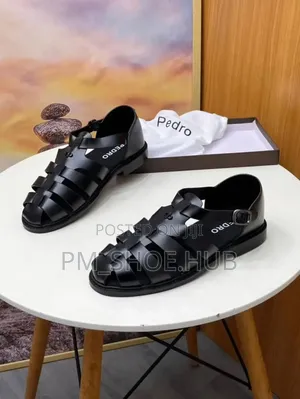 Pedro Men's Black Leather Fisherman Sandals