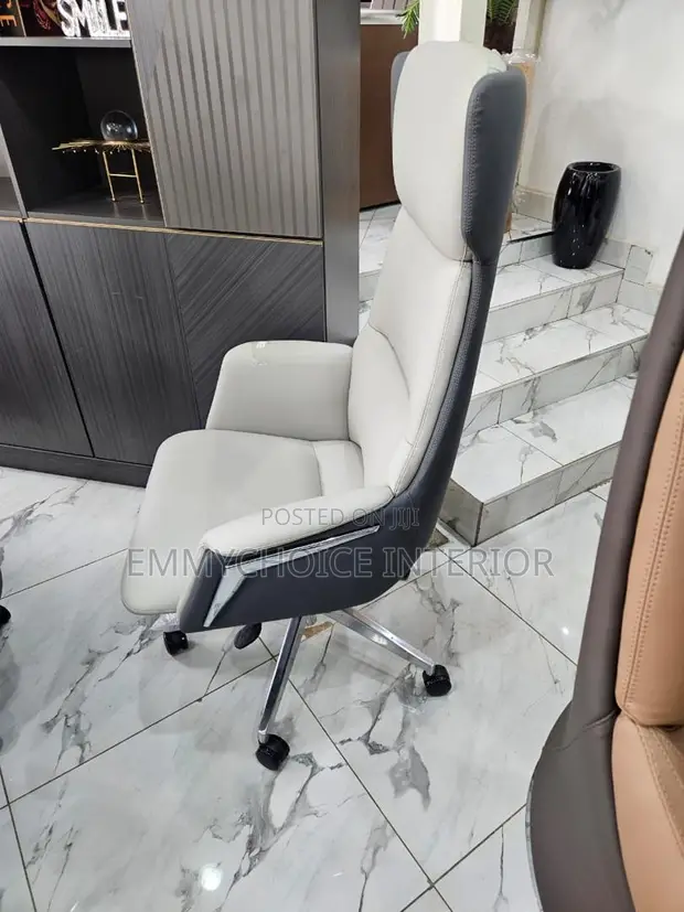 Modern Executive Office Chair - Light Gray Leather - 1