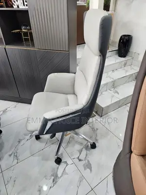 Modern Executive Office Chair - Light Gray Leather