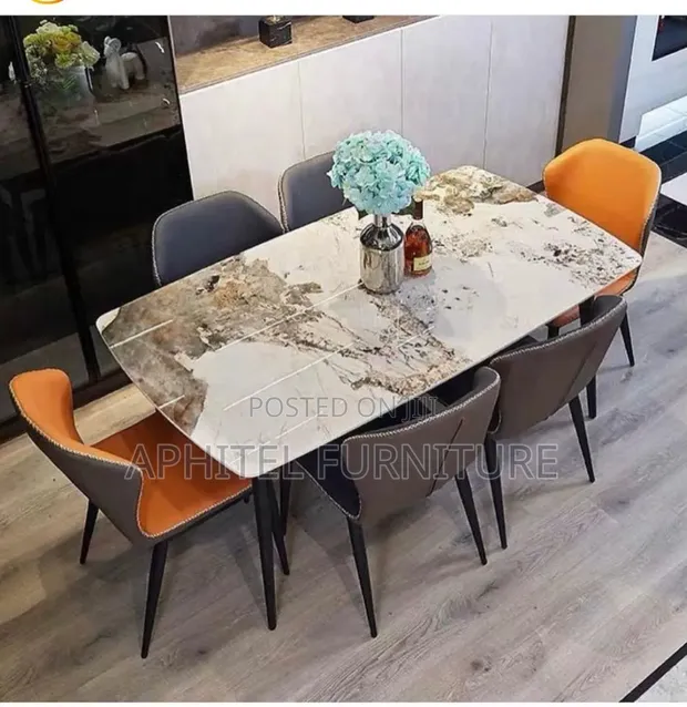 Simple 6-Seater Dining Set with Marble Top - 1
