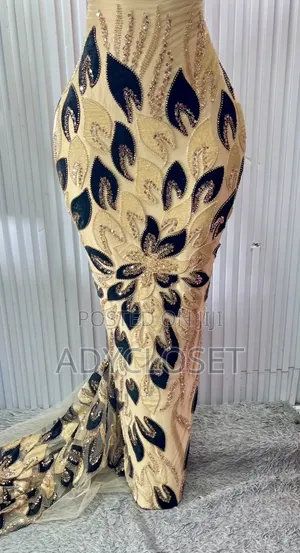 Luxury Hand-Beaded Velvet Lace Fabric - Gold