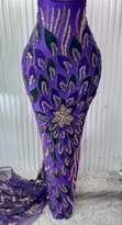 Luxury Hand-Beaded Velvet Lace Fabric - Gold - 2