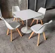 White Restaurant Dining Table with 4 Colored Chairs - 2