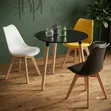 Stylish Round Dining Table Set - Black Top, 3 Colored Chairs - 2