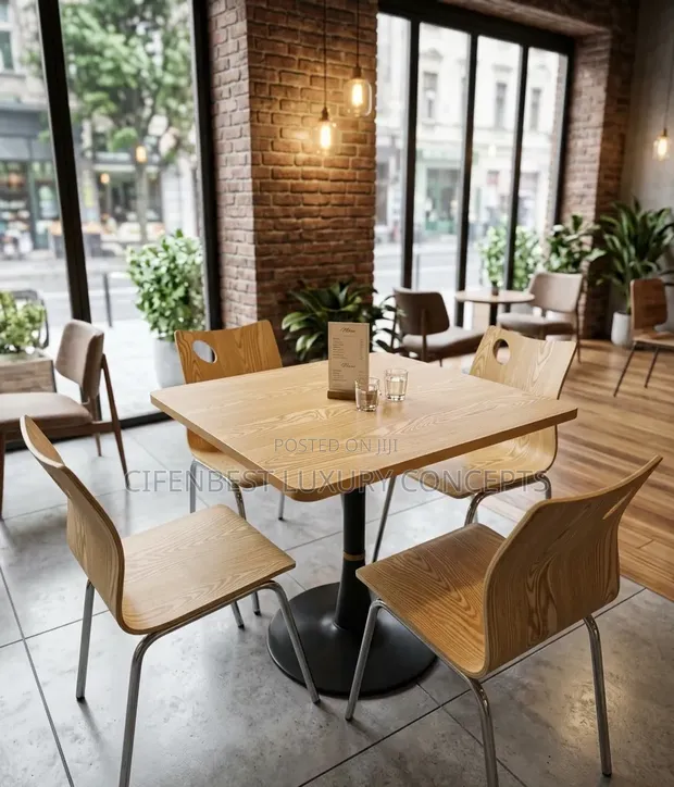 Wooden Restaurant Table and Four Chairs - 1