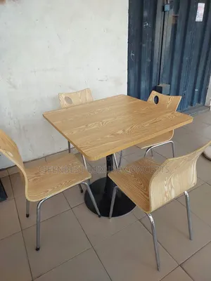 Wooden Restaurant Table and Four Chairs