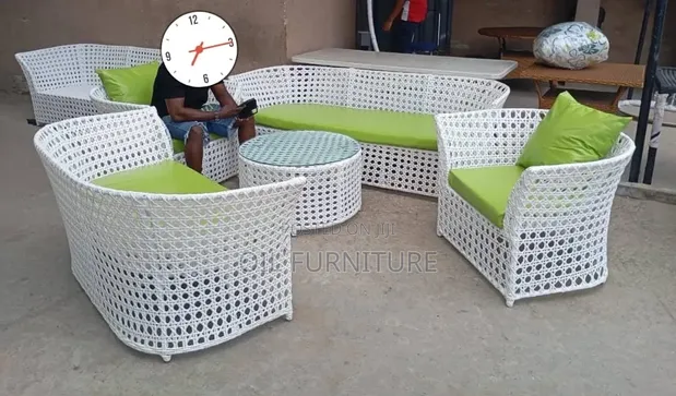 Luxury 7-Seater Outdoor Rattan Sofa Set with Green Cushions - 1