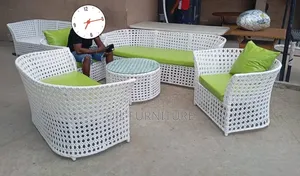 Luxury 7-Seater Outdoor Rattan Sofa Set Mai Green Cushions