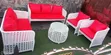Modern Outdoor Synthetic Wicker Sofa Set with Red Cushions - 2