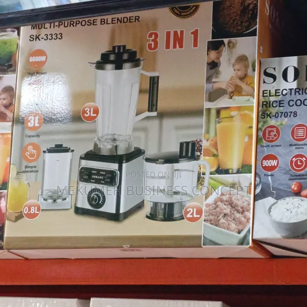 Sokany 3-in-1 Multi-Purpose Blender, Chopper, Grinder (6600W) - 1