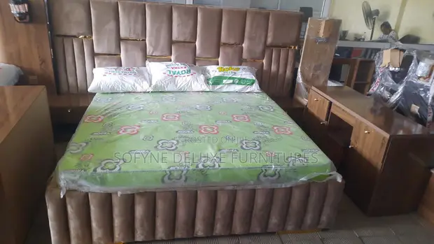 Fabric Padded Bed Frame with Bedside - 1