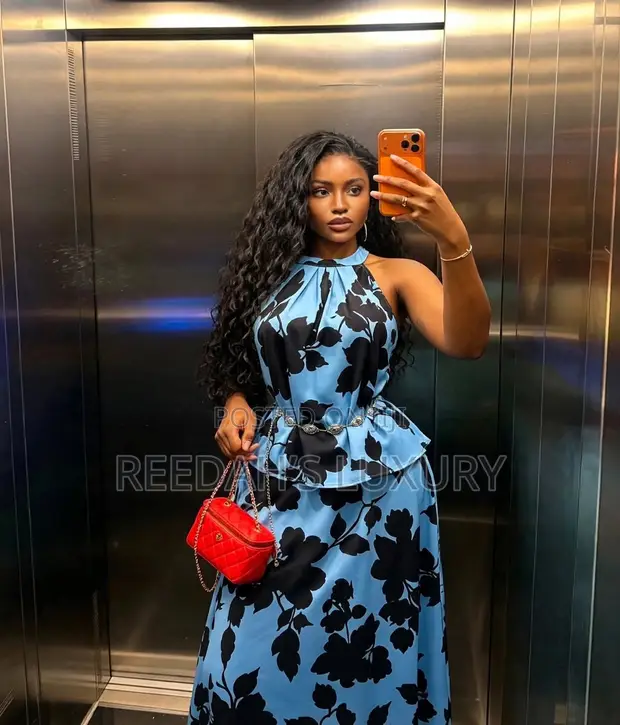 Zara Blue Floral Halter Peplum Maxi Set - 1