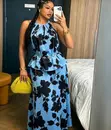 Zara Blue Floral Halter Peplum Maxi Set - 2