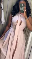 Blush Tie-Neck Pleated Midi Dress - 2