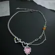 Silver Tone Woman Chain Necklace with Pink Heart - 4