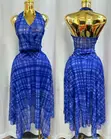 Reedah's Luxury Blue Plaid Mesh Halter Dress - 3