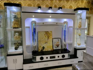 Luxury Modern TV Wall Unit tare da Blue RGB LED & Wine Display