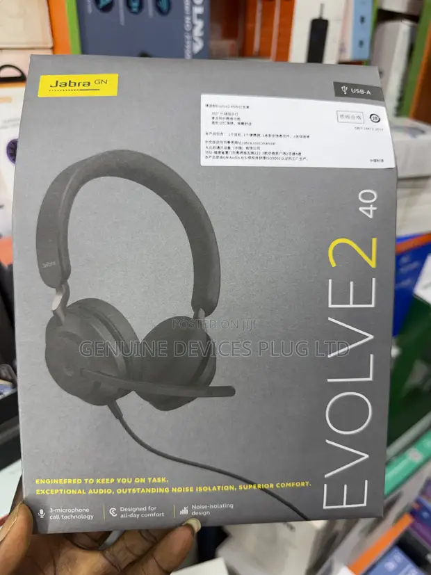 Jabra Evolve2 40 UC Wired Headphones, USB-A, Stereo, Black - 1