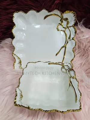 Luxury White & Gold Porcelain Serving Plates & Bowls