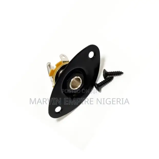 Black Electric Guitar Output Jack Socket 6.35mm Oval with Plate - 1