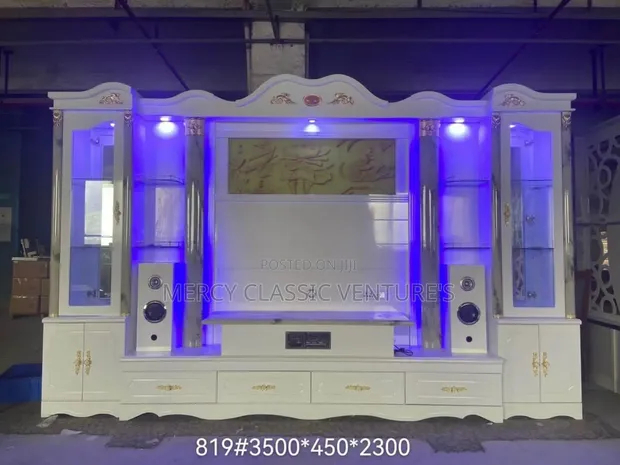Luxury Modern TV Wall Unit da Blue RGB LED & Wine Display - 1