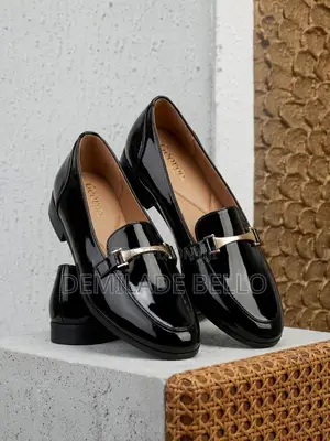 Women's George Black Leather Loafers with Snakeskin Buckle