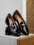 Women's George Black Leather Loafers with Snakeskin Buckle - 1
