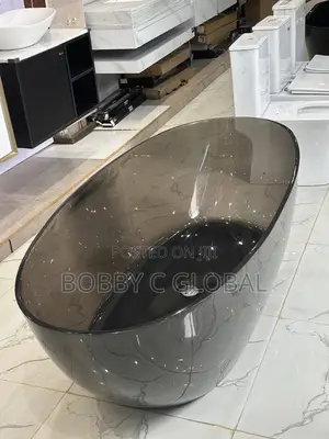 Luxury Oval Bathtub - Black Grey Marble Glass Design