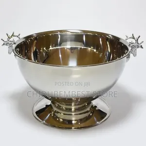 Silver Stainless Steel Champagne Bowl with Deer Head Design