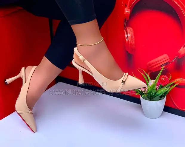 Luxury Satin Slingback Kitten Heels with Gold Buckle - 1