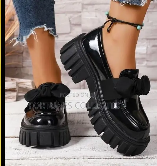 Women's Patent Leather Bow Chunky Platform Loafers - 1
