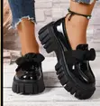 Women's Patent Leather Bow Chunky Platform Loafers - 1